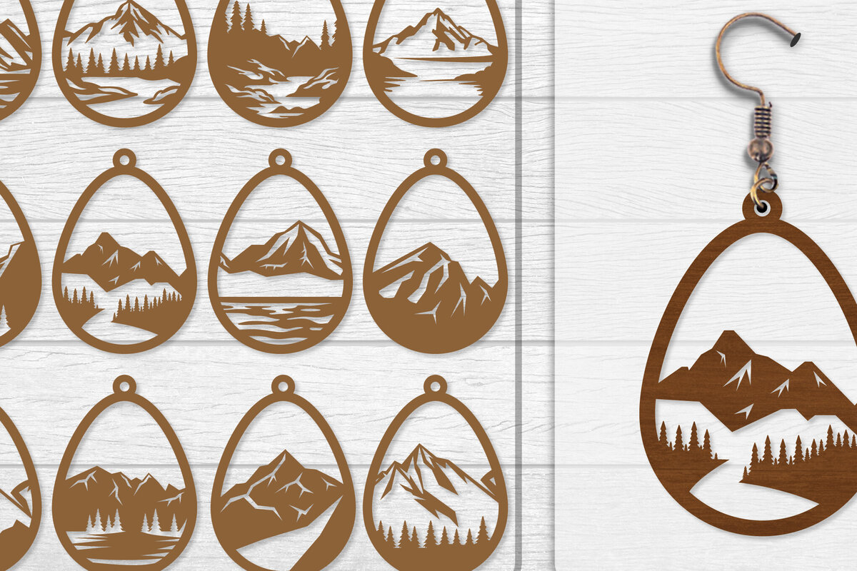 Σετ των 3 Intra απο ξύλο plywood 3mm-4mm πάχος - Σκουλαρίκι Mountain Lasercut BNDLE 12 Δίασταση 3x3 cm INTRAFABR-114654284