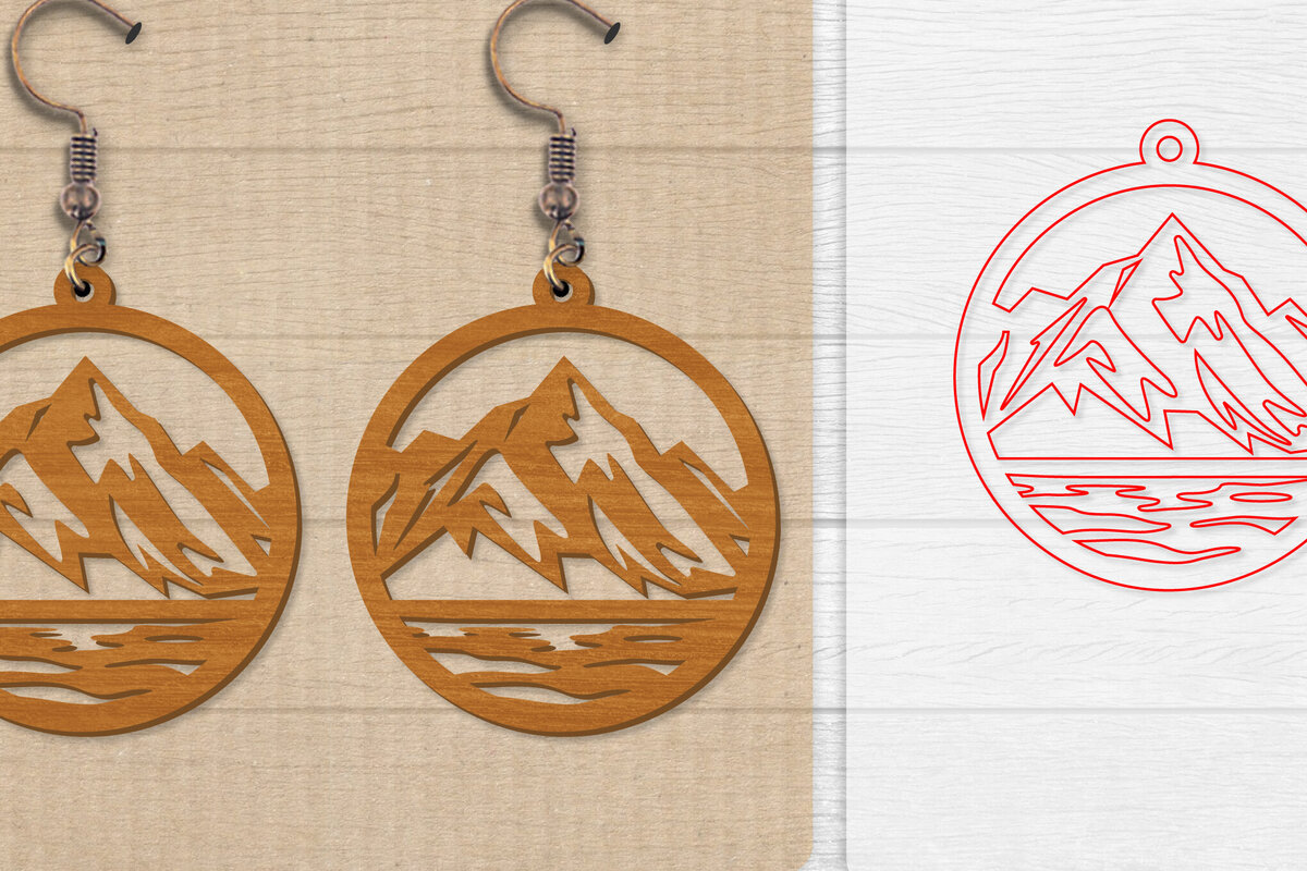 Σετ των 3 Intra απο ξύλο plywood 3mm-4mm πάχος - Σκουλαρίκι Mountain Lasercut Δίασταση 3x3 cm INTRAFABR-114653451