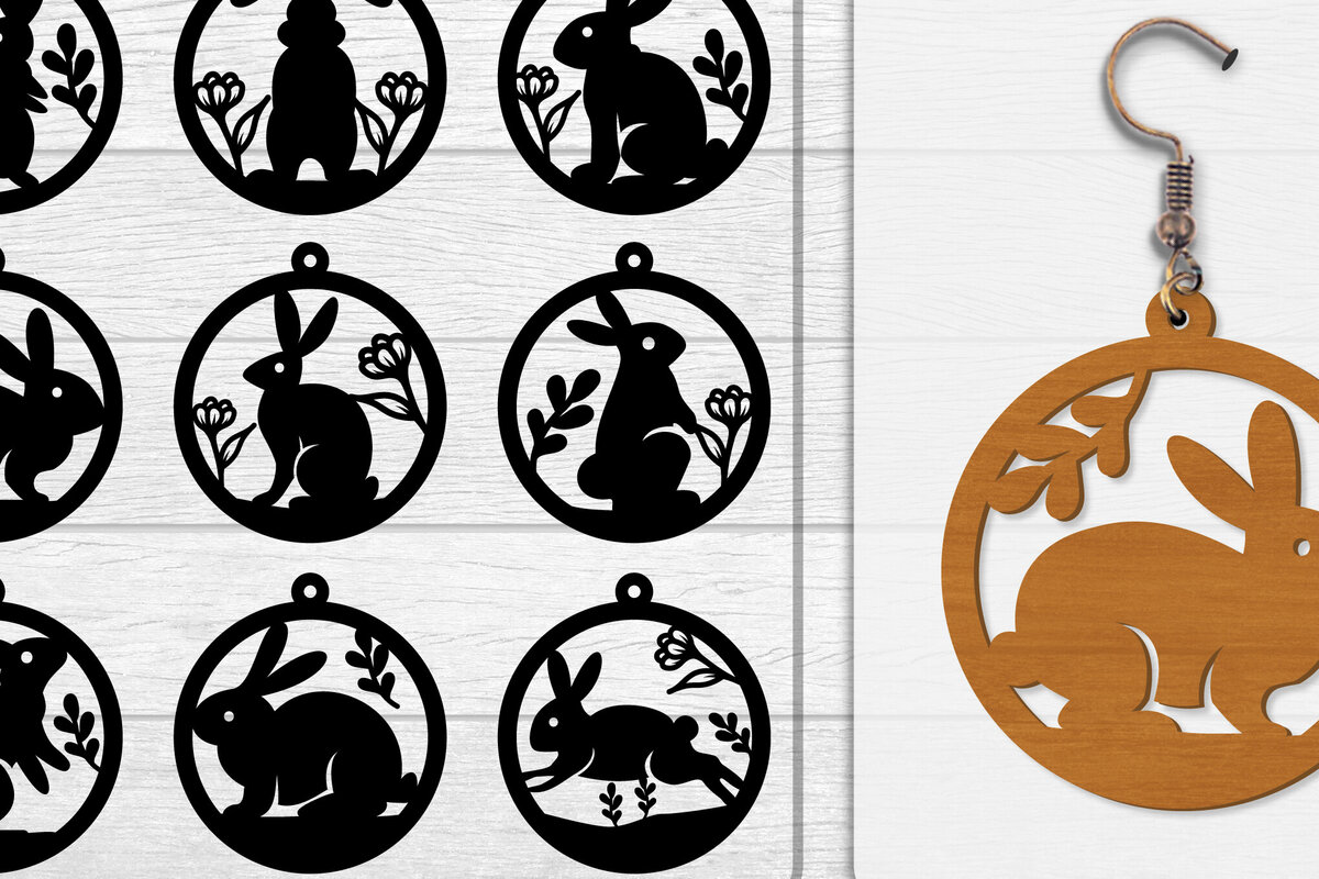 Σετ των 3 Intra απο ξύλο plywood 3mm-4mm πάχος - Σκουλαρίκι Rabbit Lasercut | Καλό Πάσχα Δίασταση 3x3 cm INTRAFABR-116735627