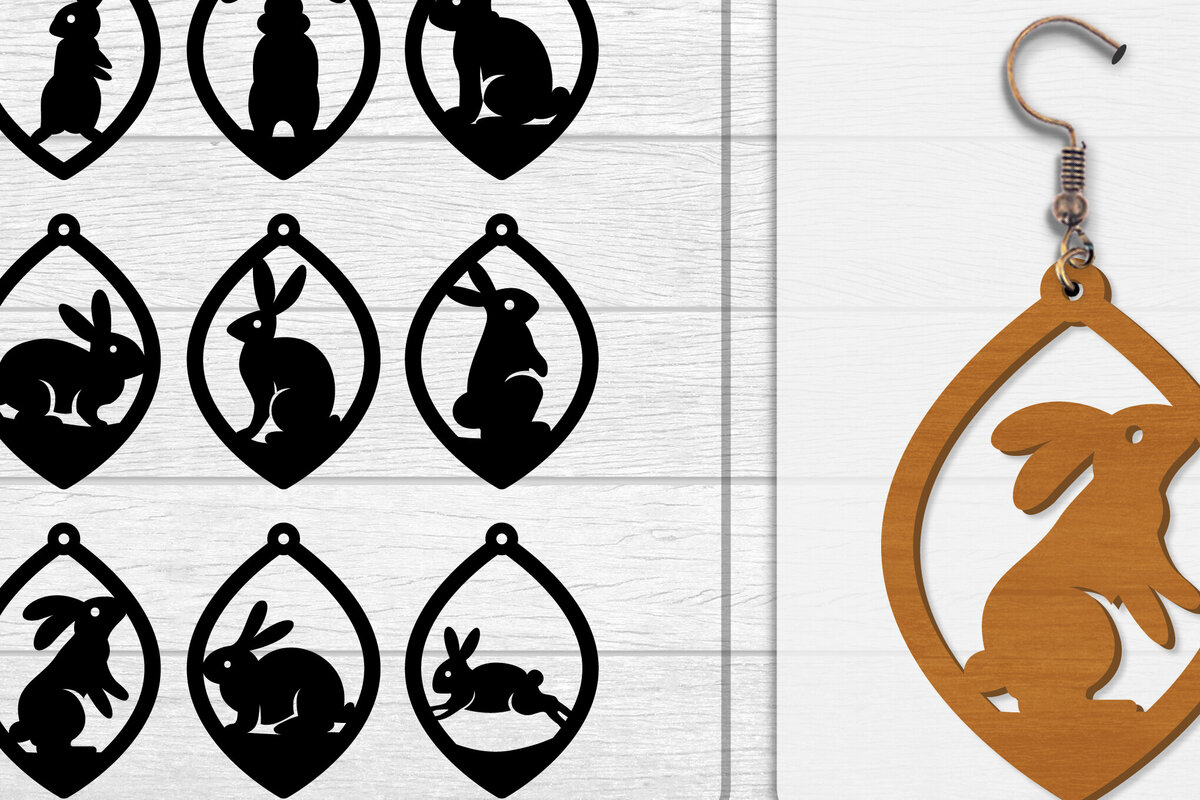 Σετ των 3 Intra απο ξύλο plywood 3mm-4mm πάχος - Σκουλαρίκι Rabbit Lasercut | Καλό Πάσχα Δίασταση 3x3 cm INTRAFABR-116735632