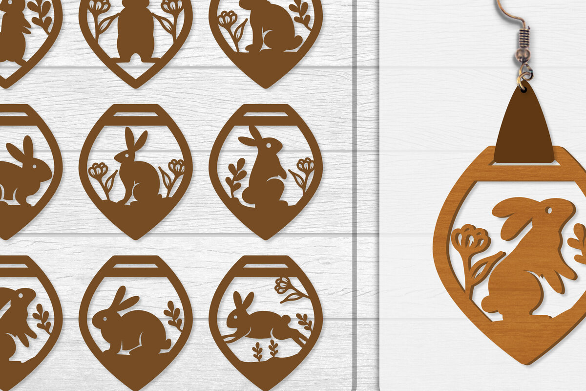 Σετ των 3 Intra απο ξύλο plywood 3mm-4mm πάχος - Σκουλαρίκι Rabbit Lasercut | Καλό Πάσχα Δίασταση 3x3 cm INTRAFABR-116735635