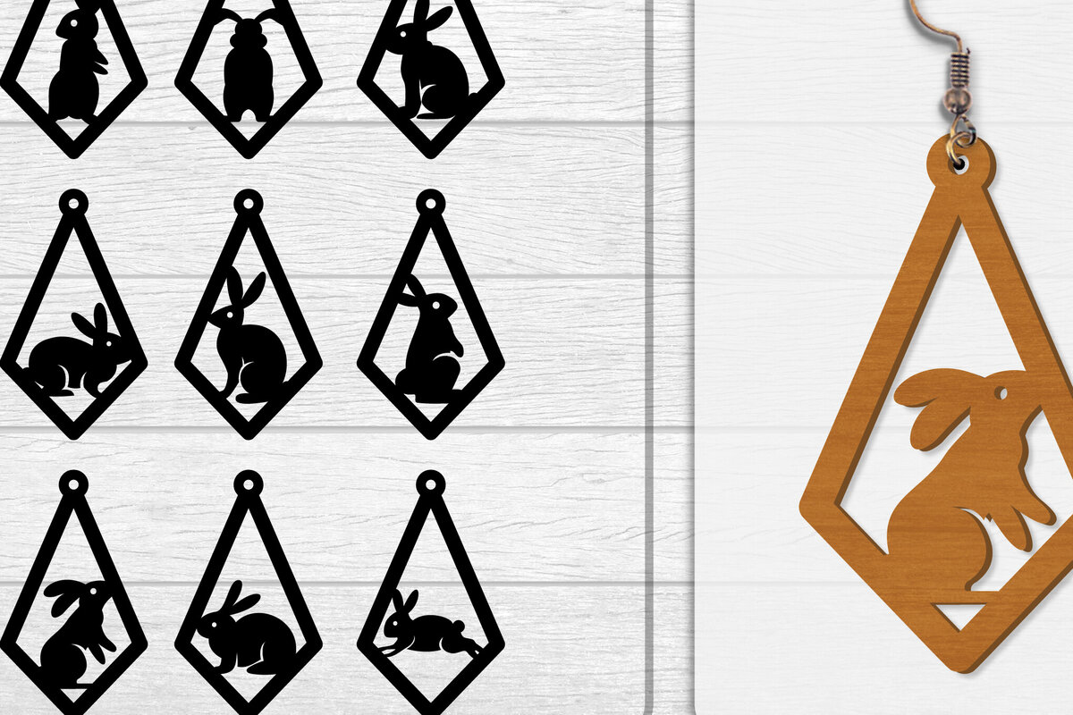 Σετ των 3 Intra απο ξύλο plywood 3mm-4mm πάχος - Σκουλαρίκι Rabbit Lasercut | Καλό Πάσχα Δίασταση 3x3 cm INTRAFABR-116735637