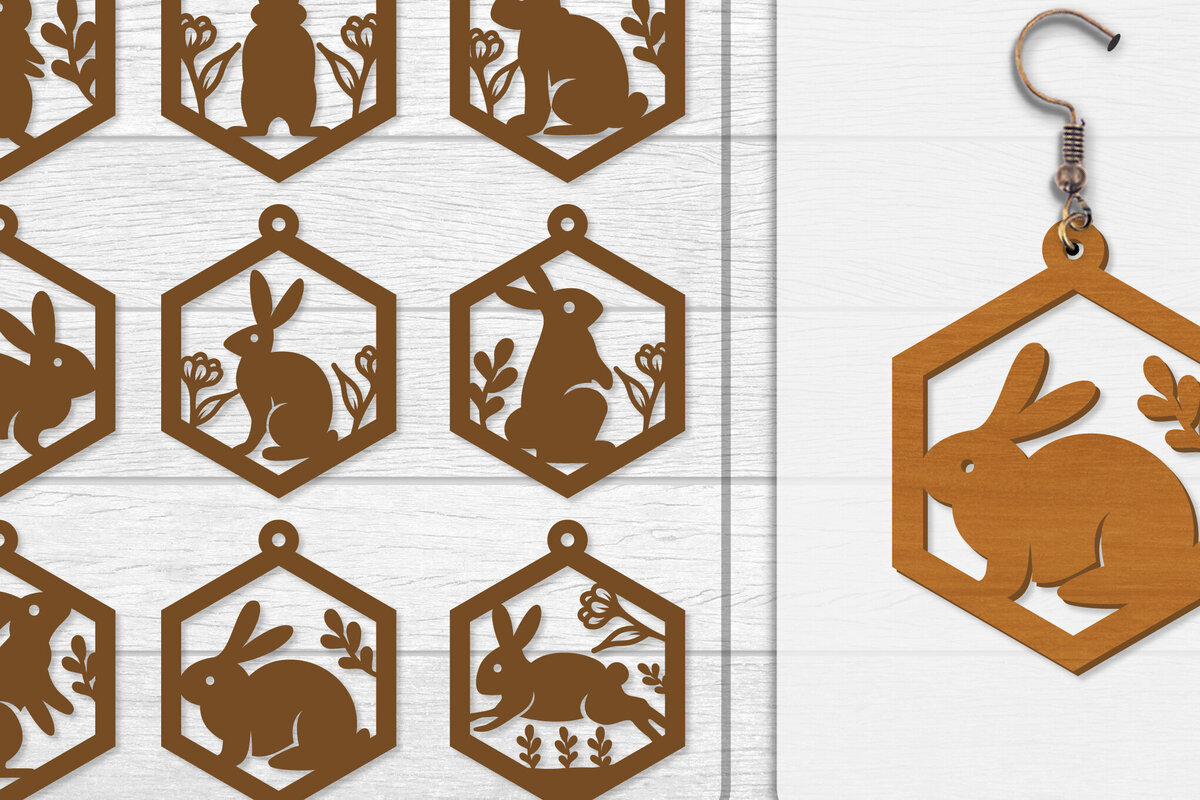 Σετ των 3 Intra απο ξύλο plywood 3mm-4mm πάχος - Σκουλαρίκι Rabbit Lasercut | Καλό Πάσχα Δίασταση 3x3 cm INTRAFABR-116735690