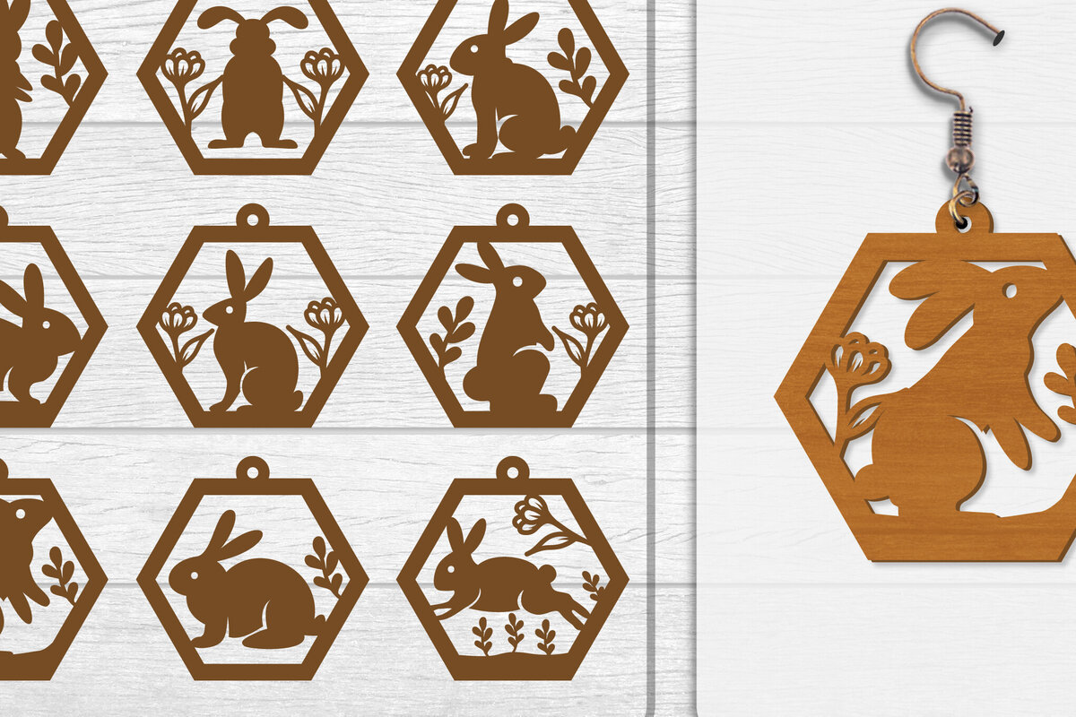 Σετ των 3 Intra απο ξύλο plywood 3mm-4mm πάχος - Σκουλαρίκι Rabbit Lasercut | Καλό Πάσχα Δίασταση 3x3 cm INTRAFABR-116735768