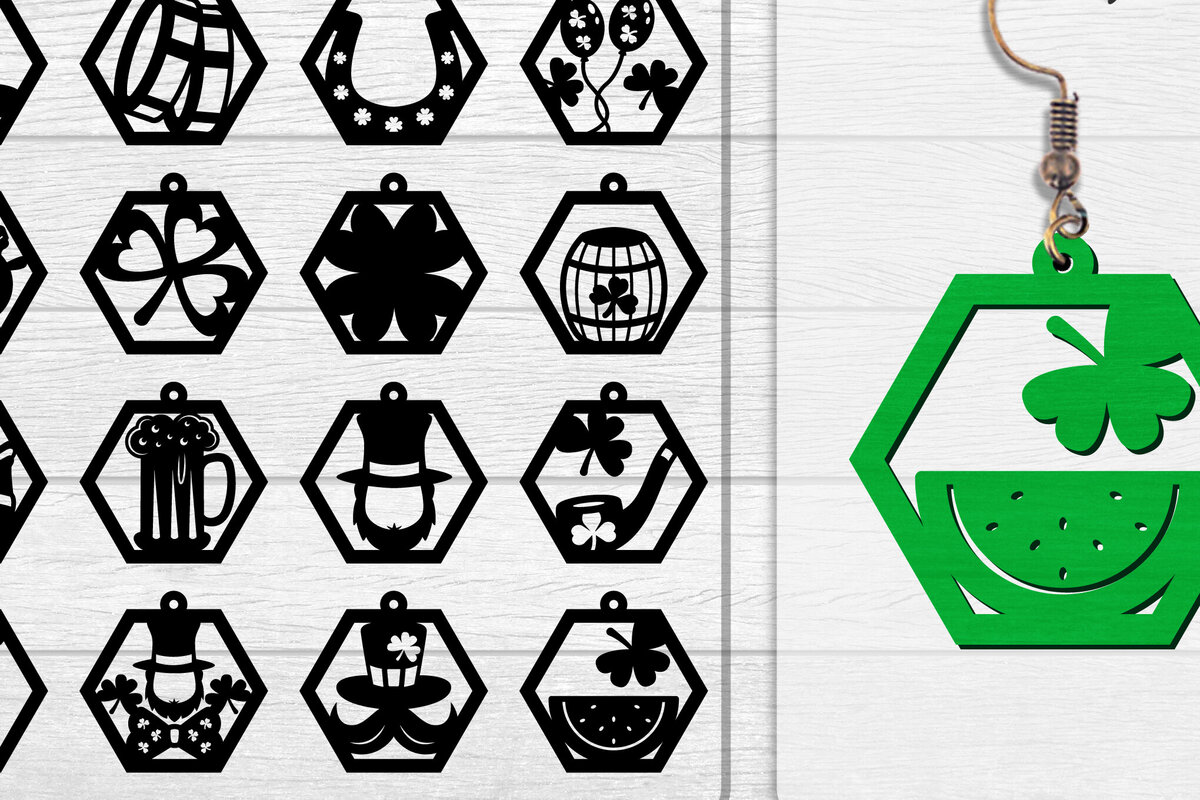 Σετ των 3 Intra απο ξύλο plywood 3mm-4mm πάχος - Σκουλαρίκια St Patrick's Day Lasercut BUNDLE Δίασταση 3x3 cm INTRAFABR-117784216