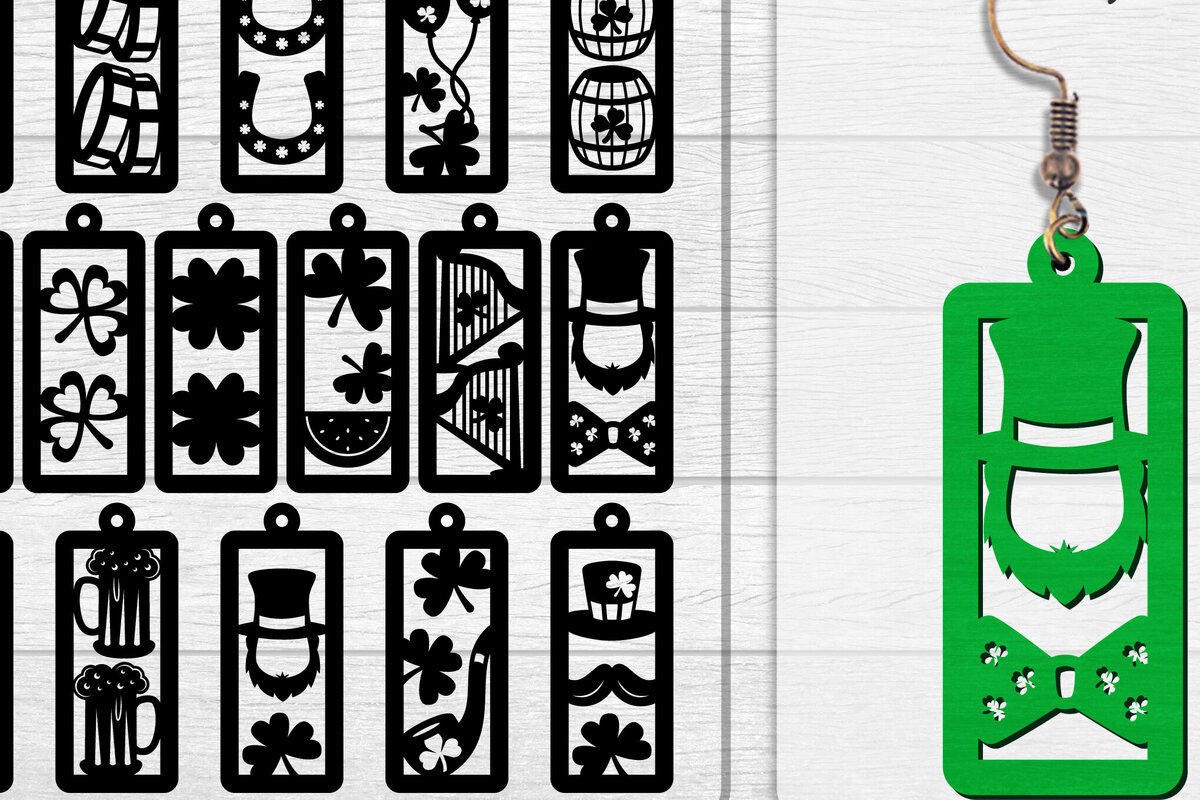 Σετ των 3 Intra απο ξύλο plywood 3mm-4mm πάχος - Σκουλαρίκια St Patrick's Day Lasercut BUNDLE Δίασταση 3x3 cm INTRAFABR-117784214