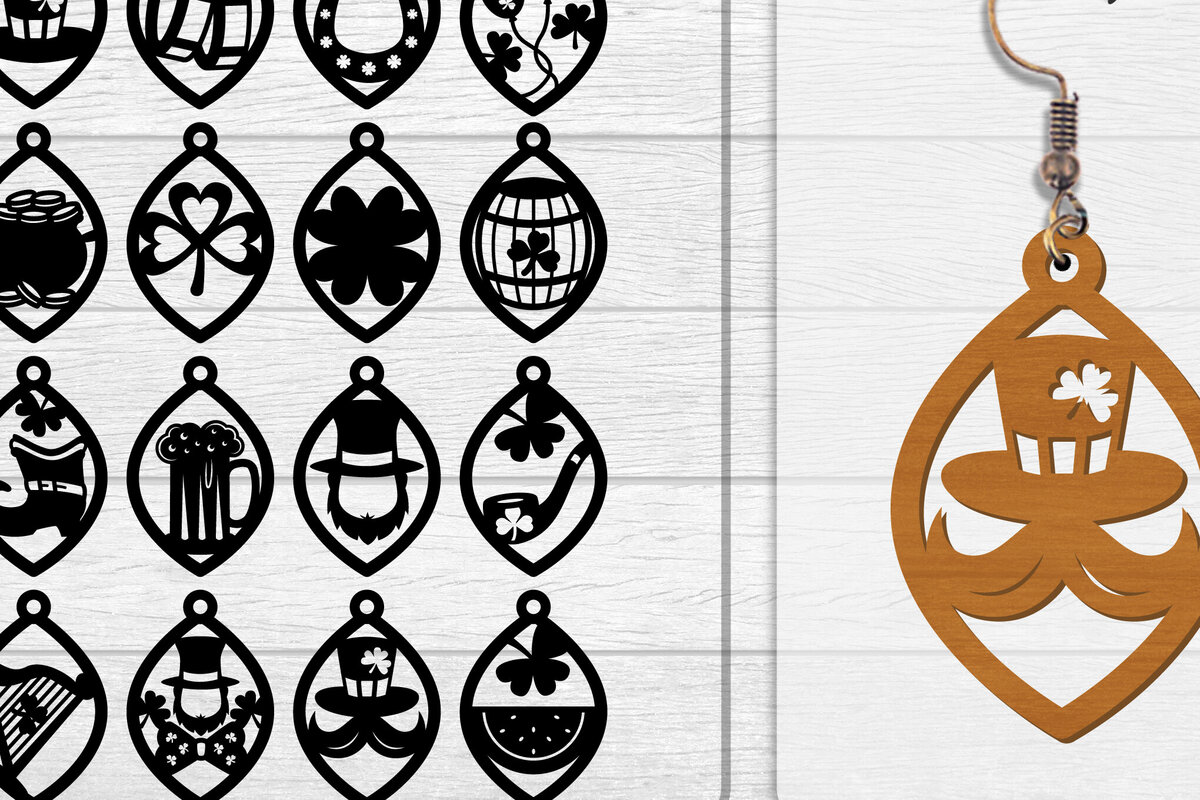 Σετ των 3 Intra απο ξύλο plywood 3mm-4mm πάχος - Σκουλαρίκια St Patrick's Day Lasercut BUNDLE Δίασταση 3x3 cm INTRAFABR-117784210