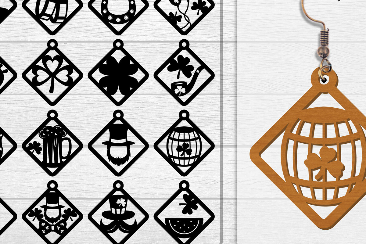 Σετ των 3 Intra απο ξύλο plywood 3mm-4mm πάχος - Σκουλαρίκια St Patrick's Day Lasercut BUNDLE Δίασταση 3x3 cm INTRAFABR-117784209