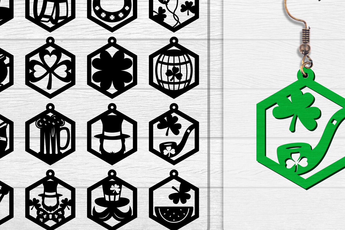 Σετ των 3 Intra απο ξύλο plywood 3mm-4mm πάχος - Σκουλαρίκια St Patrick's Day Lasercut BUNDLE Δίασταση 3x3 cm INTRAFABR-117784218