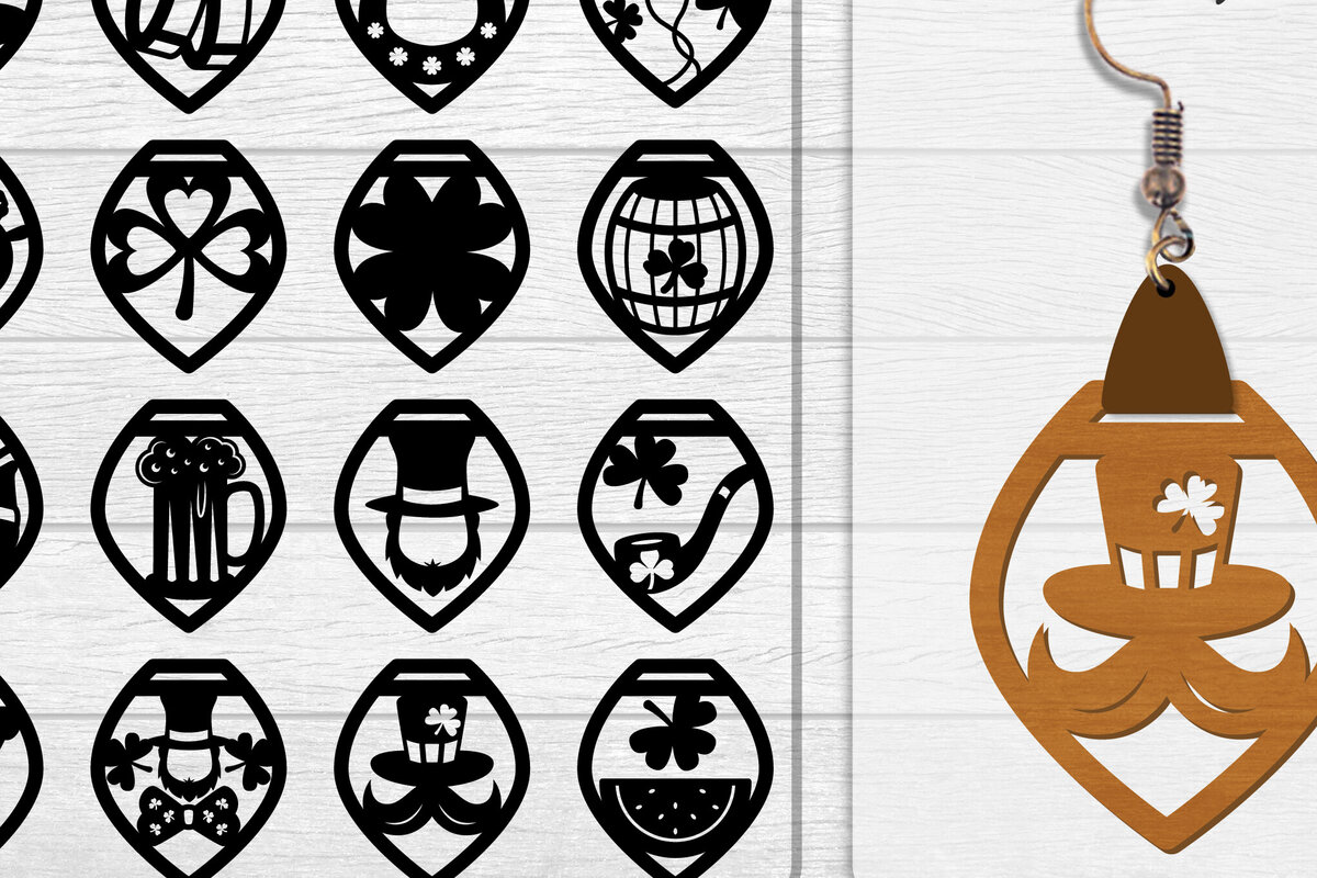 Σετ των 3 Intra απο ξύλο plywood 3mm-4mm πάχος - Σκουλαρίκια St Patrick's Day Lasercut BUNDLE Δίασταση 3x3 cm INTRAFABR-117784211