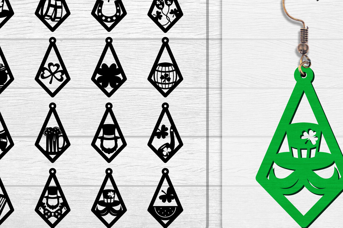 Σετ των 3 Intra απο ξύλο plywood 3mm-4mm πάχος - Σκουλαρίκια St Patrick's Day Lasercut BUNDLE Δίασταση 3x3 cm INTRAFABR-117784213