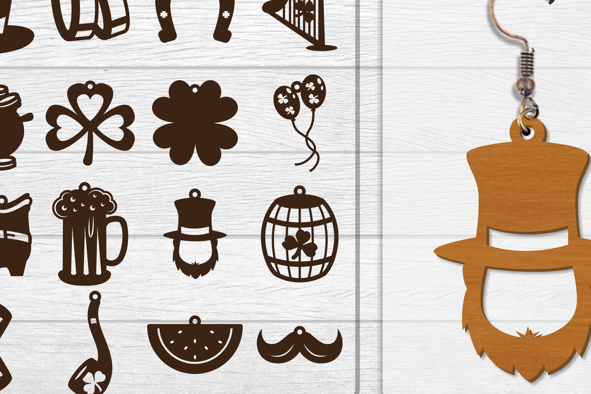 Σετ των 3 Intra απο ξύλο plywood 3mm-4mm πάχος - Σκουλαρίκια St Patrick's Day Lasercut BUNDLE Δίασταση 3x3 cm INTRAFABR-117784205