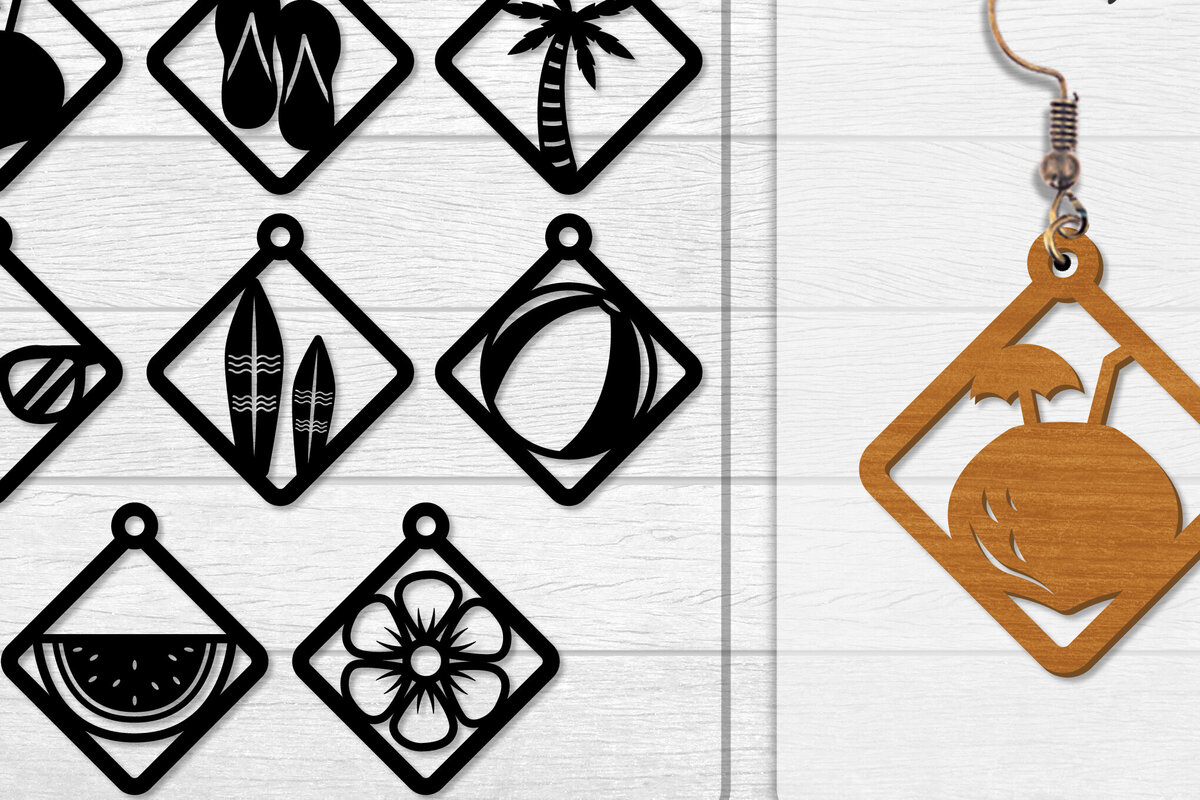 Σετ των 3 Intra απο ξύλο plywood 3mm-4mm πάχος - Σκουλαρίκι Summer Lasercut BUNDLE 8 DESIGNS Δίασταση 3x3 cm INTRAFABR-118160136