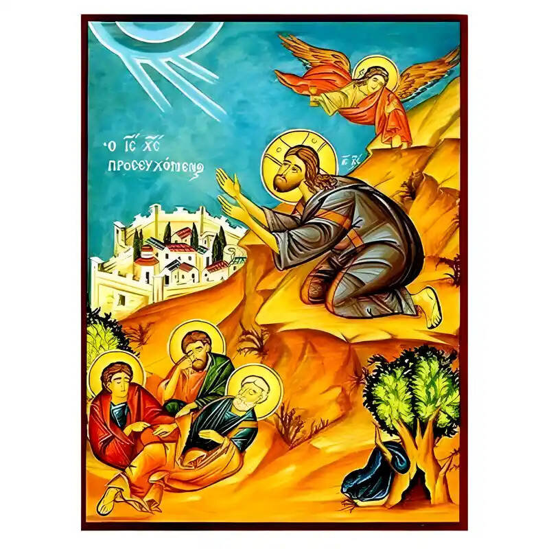 Σετ των 2 Εικόνα Ορθοδοξίας με περίγραμμα χρυσό σε ξύλο Φλαμουρίας  με  βάση Εικόνα Προσευχή εις Γεθσημανή Χειροποίητη Ελληνορθόδοξη , Κρεμαστή πλάκα βυζαντινής τέχνης, χριστιανική τέχνη Διάσταση 10x7 cm (3,9 x 2,8 ίντσες) INTRAEK-670951