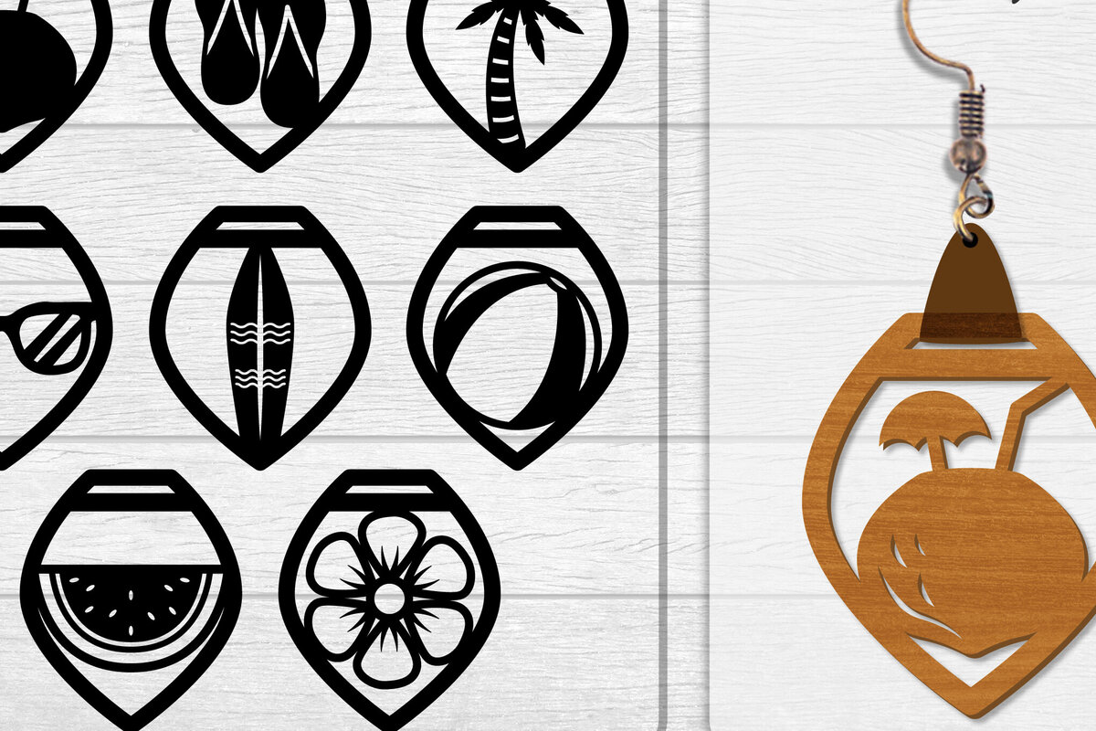 Σετ των 3 Intra απο ξύλο plywood 3mm-4mm πάχος - Σκουλαρίκι Summer Lasercut BUNDLE 8 DESIGNS Δίασταση 3x3 cm INTRAFABR-118160145