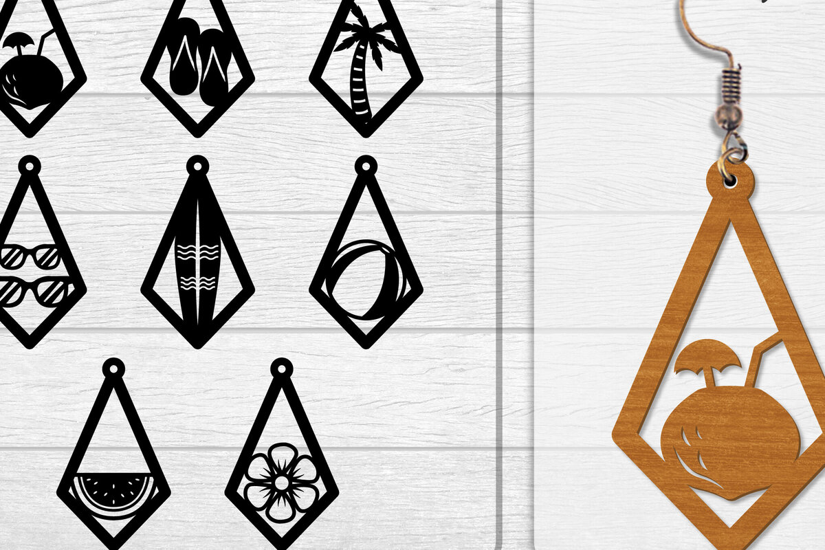 Σετ των 3 Intra απο ξύλο plywood 3mm-4mm πάχος - Σκουλαρίκι Summer Lasercut BUNDLE 8 DESIGNS Δίασταση 3x3 cm INTRAFABR-118160153