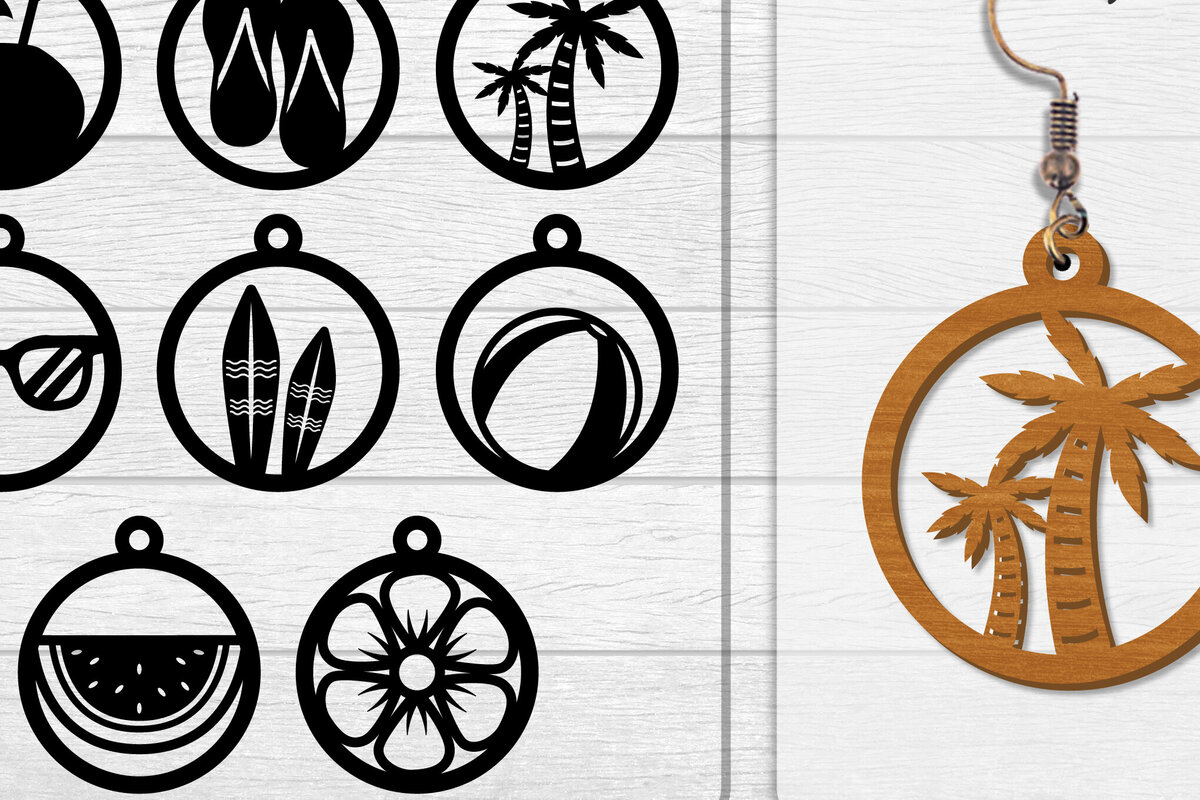 Σετ των 3 Intra απο ξύλο plywood 3mm-4mm πάχος - Σκουλαρίκι Summer Lasercut BUNDLE 8 DESIGNS Δίασταση 3x3 cm INTRAFABR-118160127