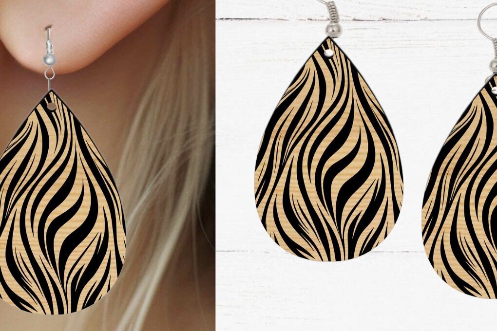 Σετ των 3 Intra απο ξύλο plywood 3mm-4mm πάχος - Earring , Zebra Earring Laser File Δίασταση 3x3 cm INTRAFABR-120737265