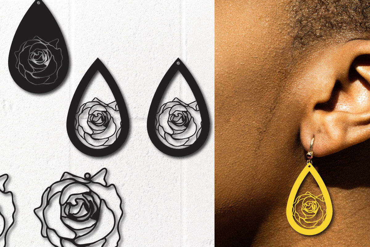 Σετ των 3 Intra απο ξύλο plywood 3mm-4mm πάχος - Πρότυπο σκουλαρίκι, σκουλαρίκια τριαντάφυλλο Δίασταση 3x3 cm INTRAFABR-5871638