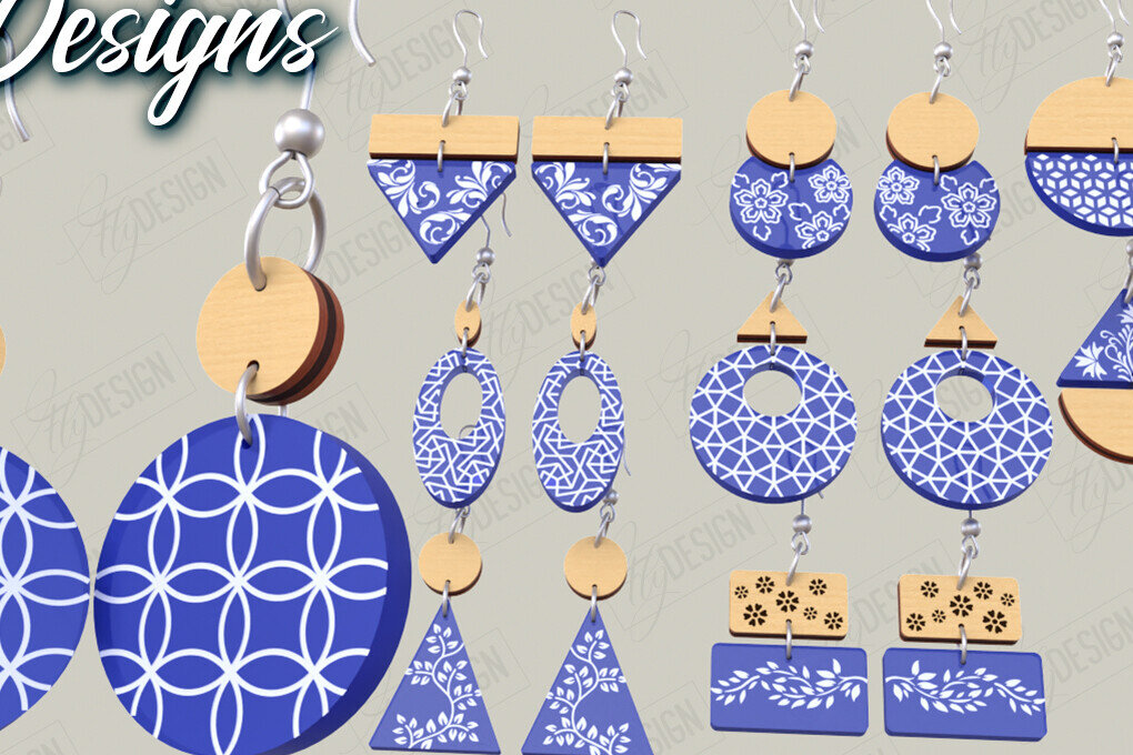 Σετ των 3 Intra απο ξύλο plywood 3mm-4mm πάχος - Πακέτο σχεδίασης σκουλαρίκια | Ακρυλικό λέιζερ Δίασταση 3x3 cm INTRAFABR-116899325