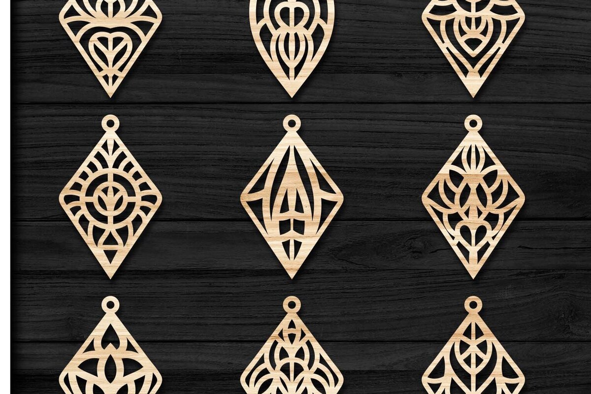 Σετ των 3 Intra απο ξύλο plywood 3mm-4mm πάχος - Σκουλαρίκια Jewelry Laser Cut  Bundle 57 Δίασταση 3x3 cm INTRAFABR-78345466