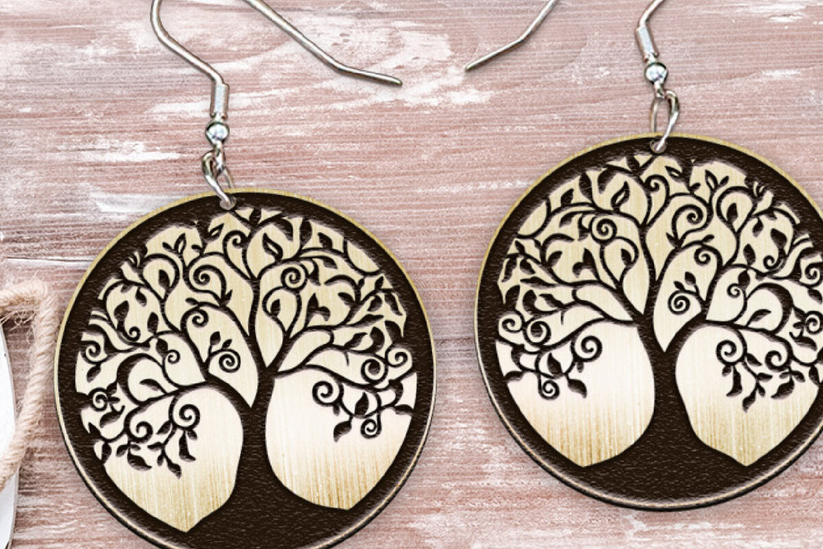 Σετ των 3 Intra απο ξύλο plywood 3mm-4mm πάχος - Σκουλαρίκια Laser cut. Boho Σκουλαρίκια Laser Δίασταση 3x3 cm INTRAFABR-119083974