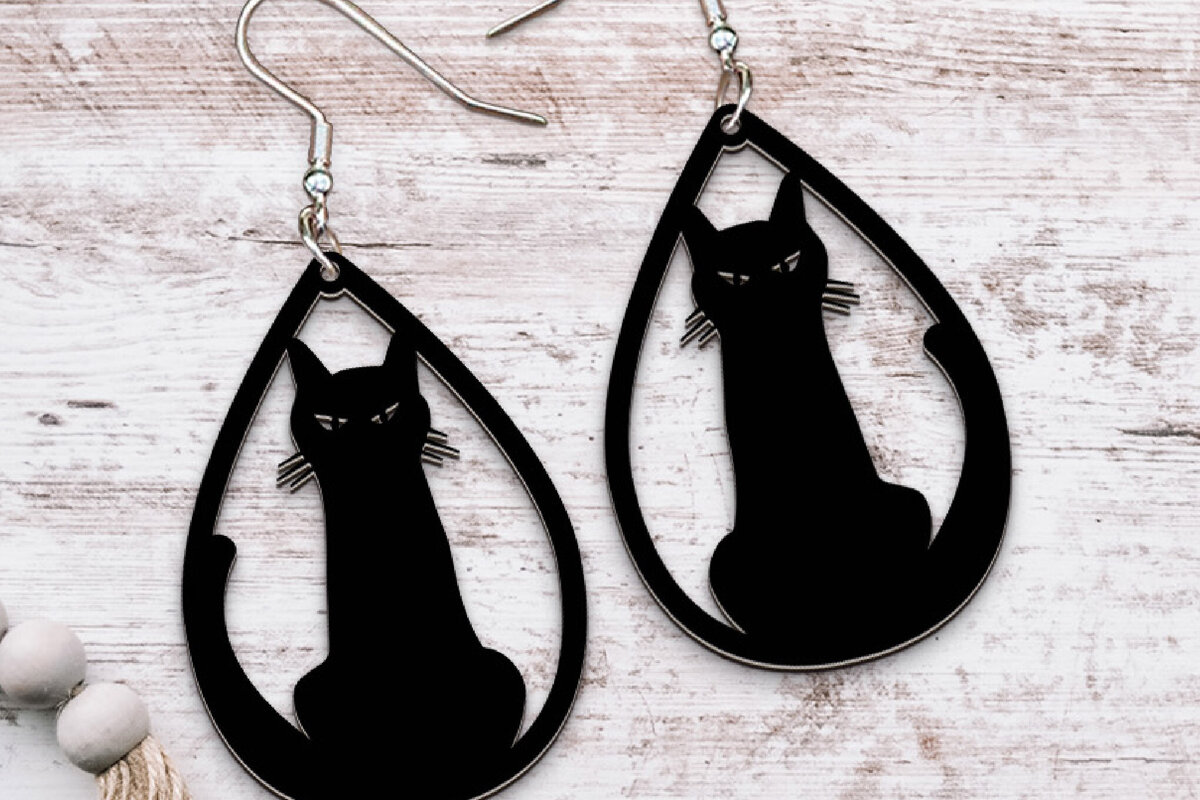 Σετ των 3 Intra απο ξύλο plywood 3mm-4mm πάχος - Σκουλαρίκια Laser cut. Λέιζερ σιλουέτας γάτας Δίασταση 3x3 cm INTRAFABR-119752649