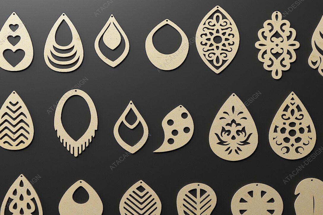 Σετ των 3 Intra απο ξύλο plywood 3mm-4mm πάχος - Σετ κοσμημάτων με σκουλαρίκια Laser Cut Templates Δίασταση 3x3 cm INTRAFABR-68564838