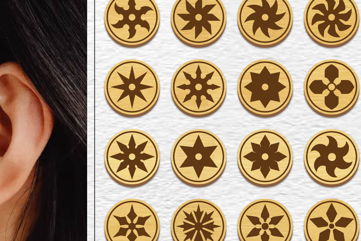 Σετ των 3 Intra απο ξύλο plywood 3mm-4mm πάχος - Σκουλαρίκια Μαγνήτης Laser Cut Bundle Δίασταση 3x3 cm INTRAFABR-101769941