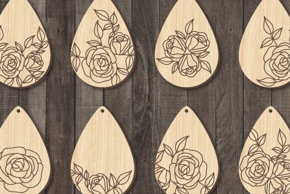 Intra απο ξύλο plywood 3mm-4mm πάχος - Σκουλαρίκια  χαραγμένα με τριαντάφυλλα Δίασταση 39x2 cm INTRAFABR-37495042
