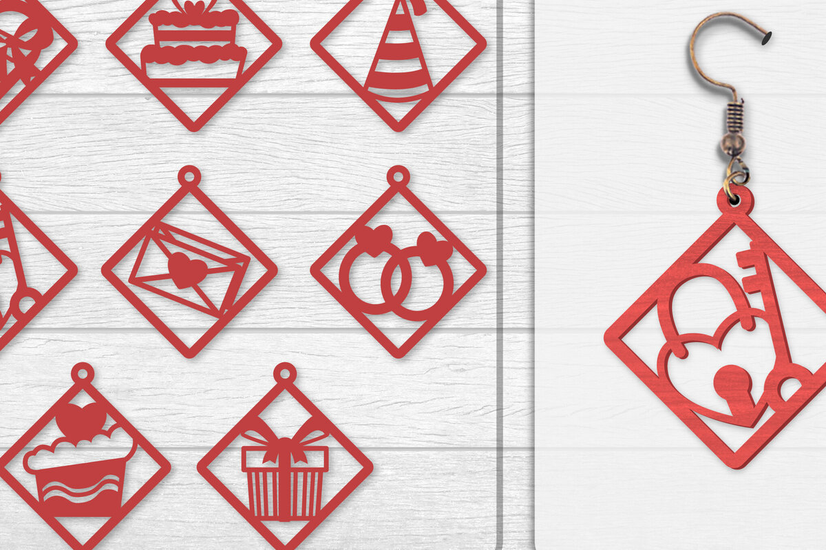 Σετ των 3 Intra απο ξύλο plywood 3mm-4mm πάχος - Σκουλαρίκια Valentine Lasercut Δίασταση 3x3 cm INTRAFABR-114654944