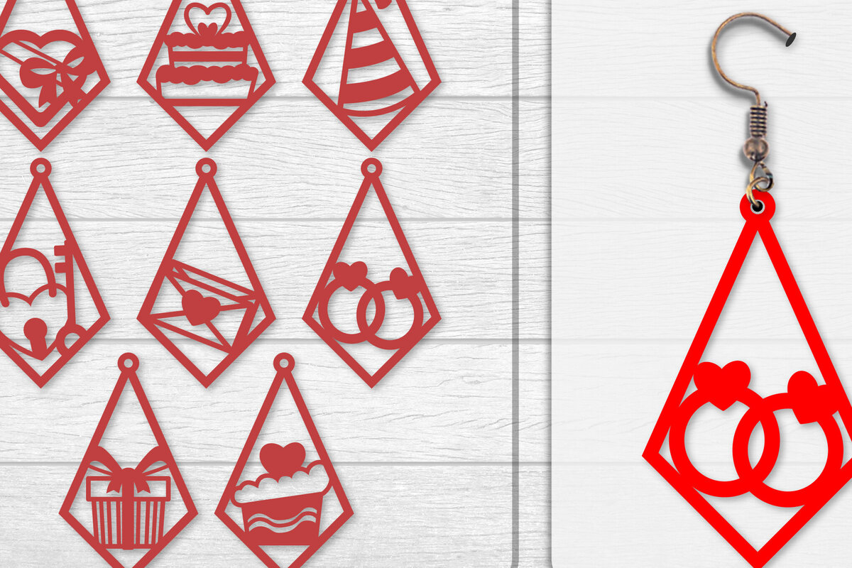 Σετ των 3 Intra απο ξύλο plywood 3mm-4mm πάχος - Σκουλαρίκια Valentine Lasercut Δίασταση 3x3 cm INTRAFABR-114654946