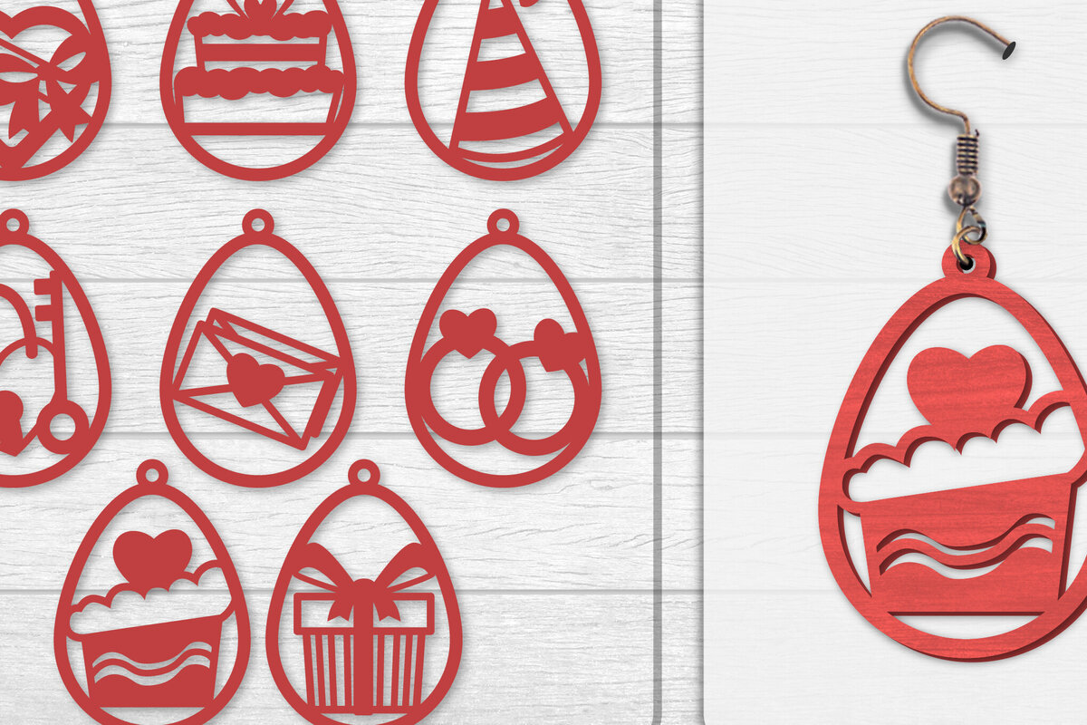 Σετ των 3 Intra απο ξύλο plywood 3mm-4mm πάχος - Σκουλαρίκια Valentine Lasercut Δίασταση 3x3 cm INTRAFABR-114654949