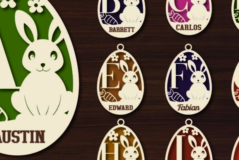 Σετ των 2 Intra απο ξύλο plywood 3mm-4mm πάχος - Πάσχα a-z Όνομα Laser Cut  Δίασταση 20x25 cm INTRAFABR-113959111