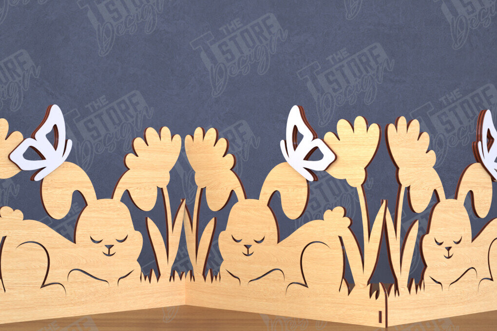 Σετ των 2 Intra απο ξύλο plywood 3mm-4mm πάχος - Πασχαλινή πινακίδα ακορντεόν | Happy Bunny |CNC Δίασταση 15x15 cm INTRAFABR-117719732