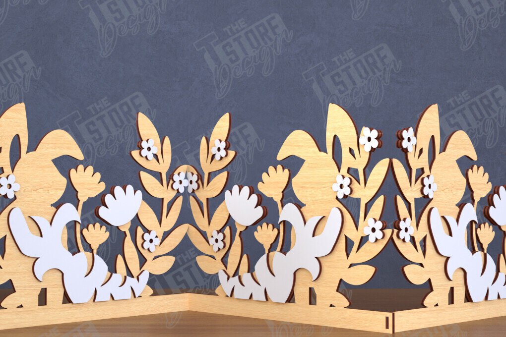 Σετ των 2 Intra απο ξύλο plywood 3mm-4mm πάχος - Πασχαλινή πινακίδα ακορντεόν | Happy Bunny |CNC Δίασταση 15x15 cm INTRAFABR-117719700