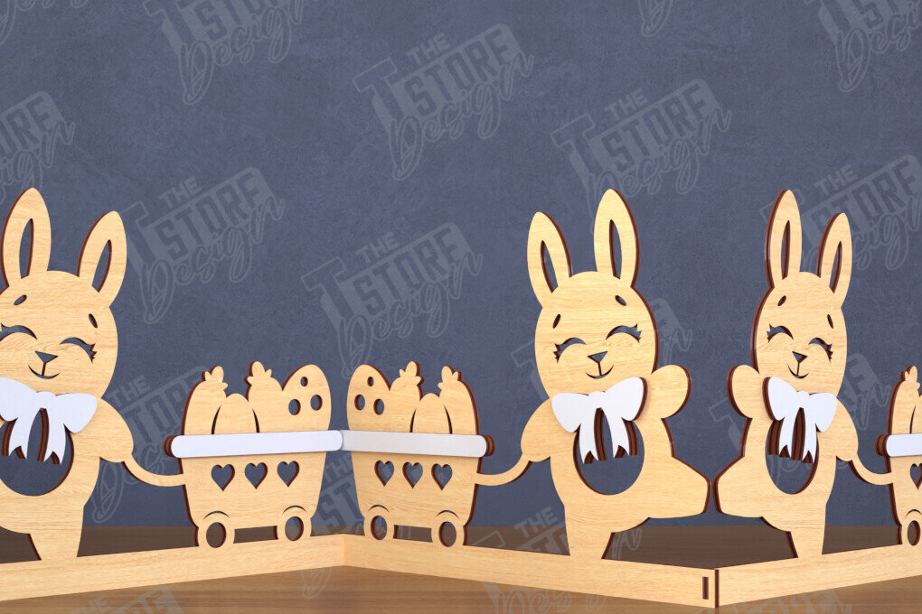 Σετ των 2 Intra απο ξύλο plywood 3mm-4mm πάχος - Πασχαλινή πινακίδα ακορντεόν | Happy Bunny |CNC Δίασταση 15x15 cm INTRAFABR-117719714