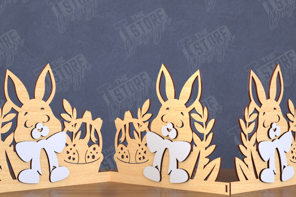 Σετ των 3 Intra απο ξύλο plywood 3mm-4mm πάχος - Πασχαλινή πινακίδα ακορντεόν | Happy Bunny |CNC Δίασταση 15x15 cm INTRAFABR-117719719