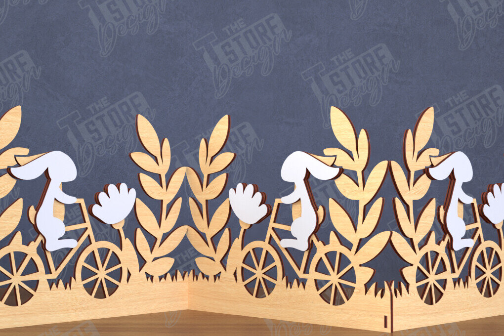 Σετ των 2 Intra απο ξύλο plywood 3mm-4mm πάχος - Πασχαλινή πινακίδα ακορντεόν | Happy Bunny |CNC Δίασταση 15x15 cm INTRAFABR-117719697