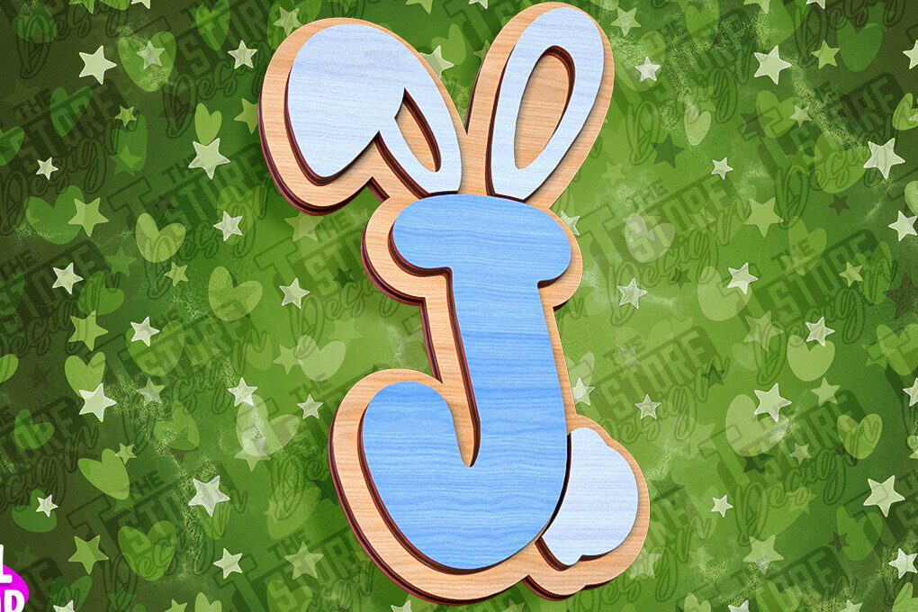 Σετ των 2 Intra απο ξύλο plywood 3mm-4mm πάχος - Πασχαλινό αλφάβητο  | Σχέδιο λαγουδάκι Δίασταση 15x15 cm INTRAFABR-92143838