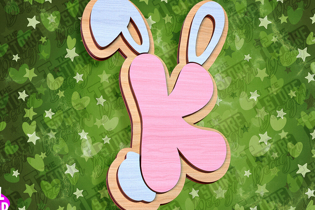 Σετ των 2 Intra απο ξύλο plywood 3mm-4mm πάχος - Πασχαλινό αλφάβητο  | Σχέδιο λαγουδάκι Δίασταση 15x15 cm INTRAFABR-92143857