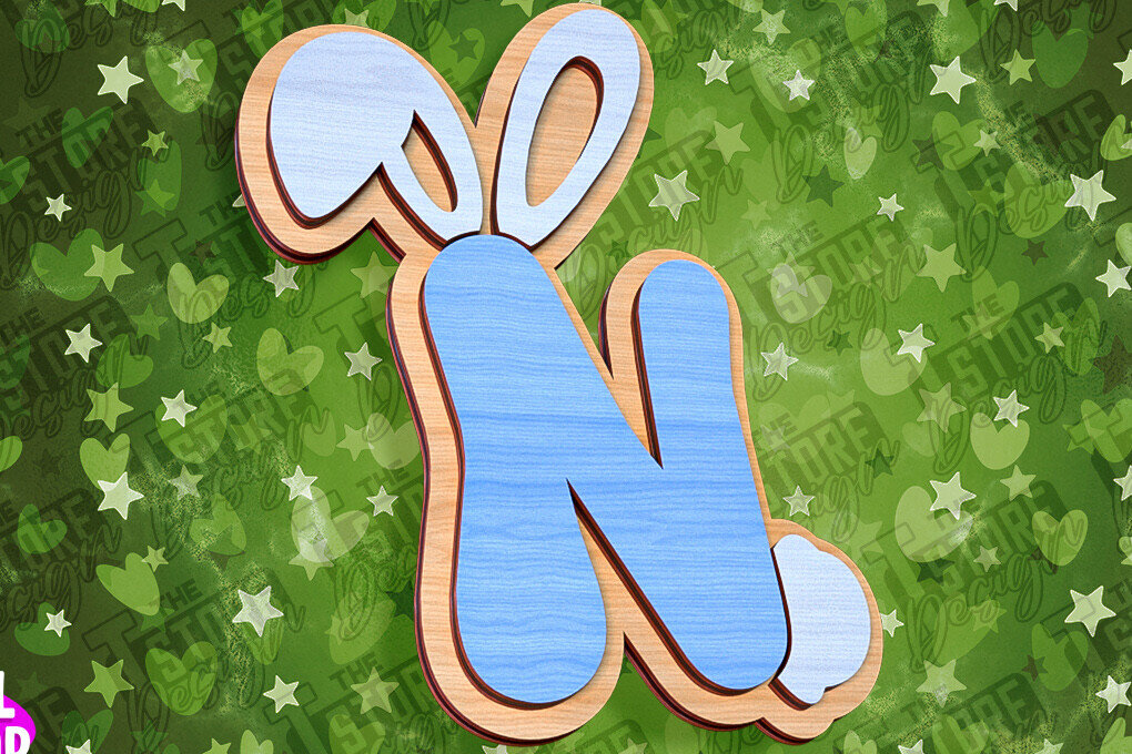 Σετ των 2 Intra απο ξύλο plywood 3mm-4mm πάχος - Πασχαλινό αλφάβητο  | Σχέδιο λαγουδάκι Δίασταση 15x15 cm INTRAFABR-92143934