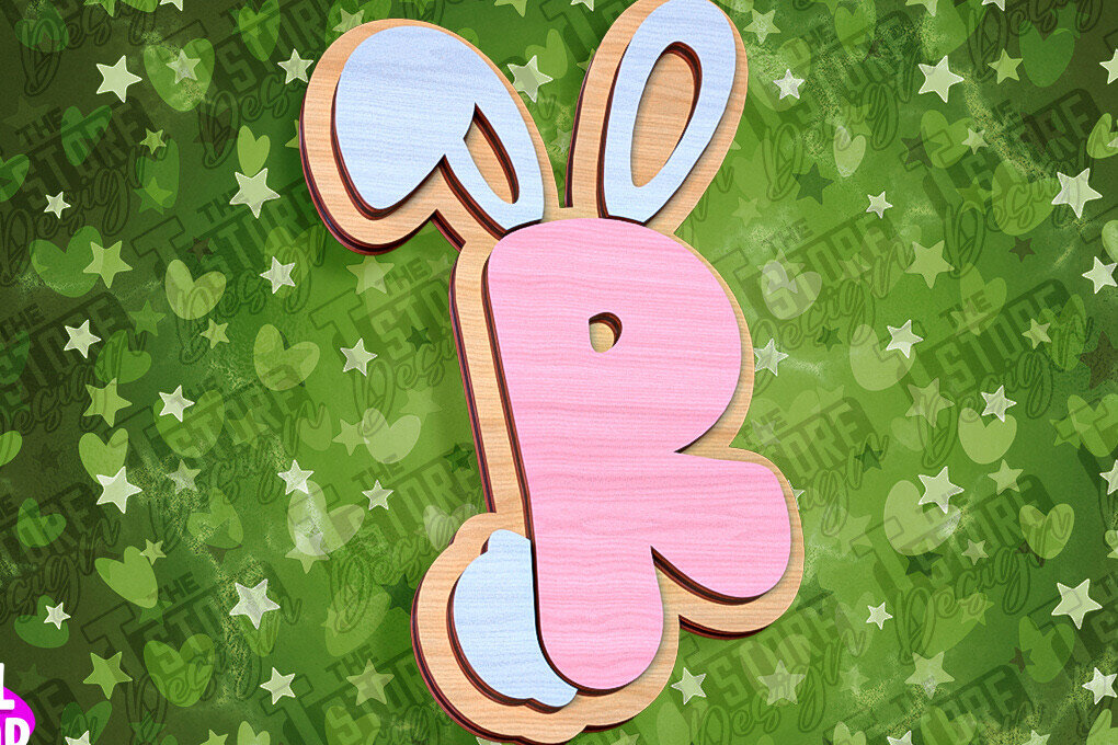 Σετ των 2 Intra απο ξύλο plywood 3mm-4mm πάχος - Πασχαλινό αλφάβητο  | Σχέδιο λαγουδάκι Δίασταση 15x15 cm INTRAFABR-92144111