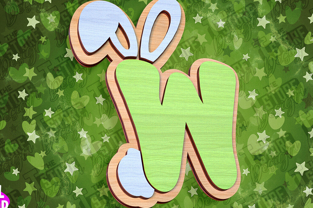 Σετ των 2 Intra απο ξύλο plywood 3mm-4mm πάχος - Πασχαλινό αλφάβητο  | Σχέδιο λαγουδάκι Δίασταση 15x15 cm INTRAFABR-92144217