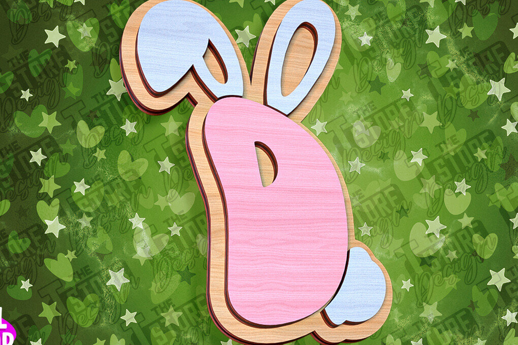 Σετ των 2 Intra απο ξύλο plywood 3mm-4mm πάχος - Πασχαλινό αλφάβητο  | Σχέδιο λαγουδάκι Δίασταση 15x15 cm INTRAFABR-92143714