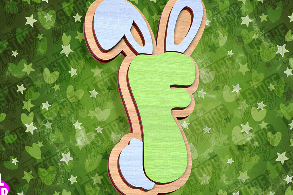 Σετ των 2 Intra απο ξύλο plywood 3mm-4mm πάχος - Πασχαλινό αλφάβητο  | Σχέδιο λαγουδάκι Δίασταση 15x15 cm INTRAFABR-92143759