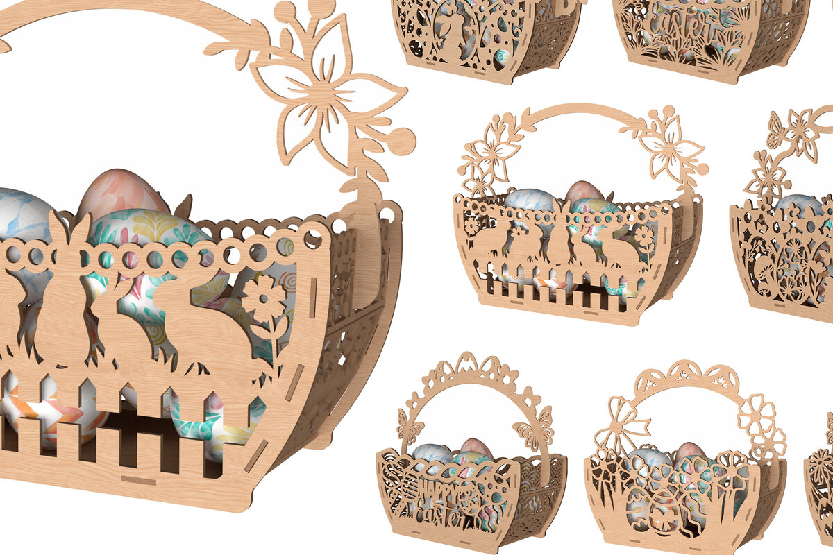 Σετ των 2 Intra απο ξύλο plywood 3mm-4mm πάχος - Πασχαλινό καλάθι Laser Cut Πακέτο  Δίασταση 20x20 cm INTRAFABR-114668259