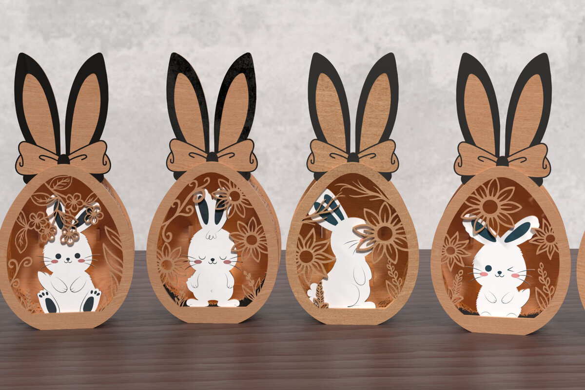 Intra απο ξύλο plywood 3mm-4mm πάχος - Πακέτο φαναριού με 3D Layered Easter Bunny Δίασταση 15x15 cm INTRAFABR-118559529