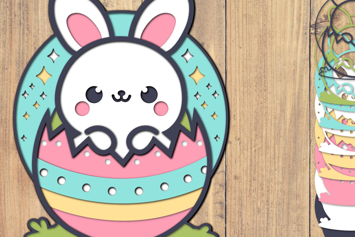 Σετ των 2 Intra απο ξύλο plywood 3mm-4mm πάχος - Easter Bunny 3d Paper Cut Laser Cut  Δίασταση 1500x1500 cm INTRAFABR-117993721