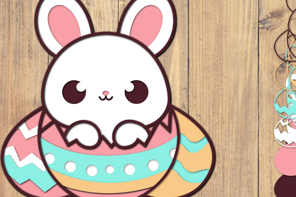 Σετ των 2 Intra απο ξύλο plywood 3mm-4mm πάχος - Easter Bunny 3d Paper Cut Laser Cut  Δίασταση 1500x1500 cm INTRAFABR-117993728